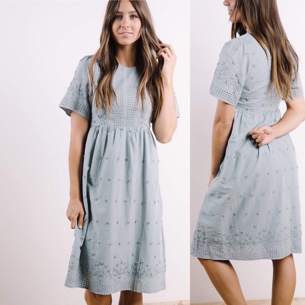 Eyelet Lace Empire Dress in Sage